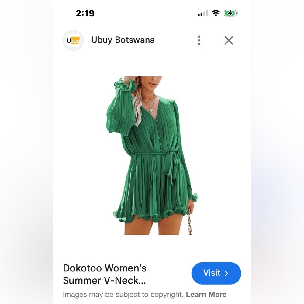 Green V-Neck Pleated Romper Women’s Large